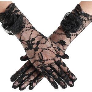 Women's Black Floral Lace Opera Elegant Evening Party Prom Gloves Accessories